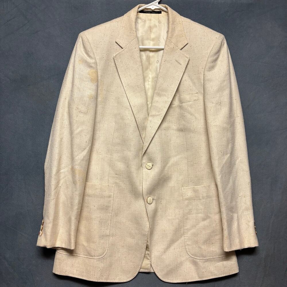 Vintage Caspers Bakersfield Blazer 39R Cream Beige Mens Sport Coat Jacket Retro